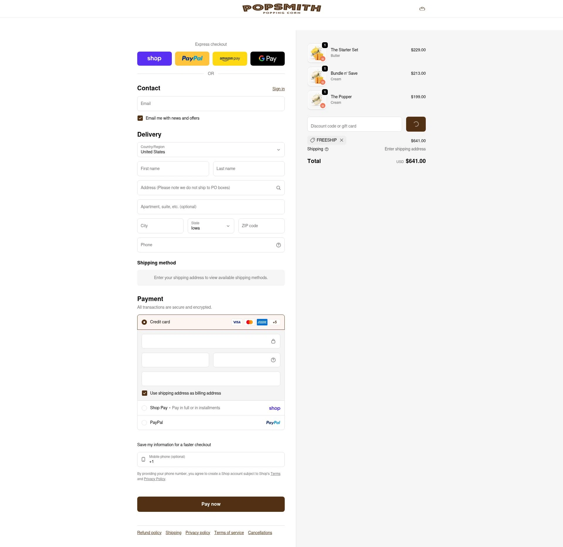 Popsmith checkout page showing Popsmith coupon code box | Screenshot taken by SimplyCodes community member on Feb 6, 2026