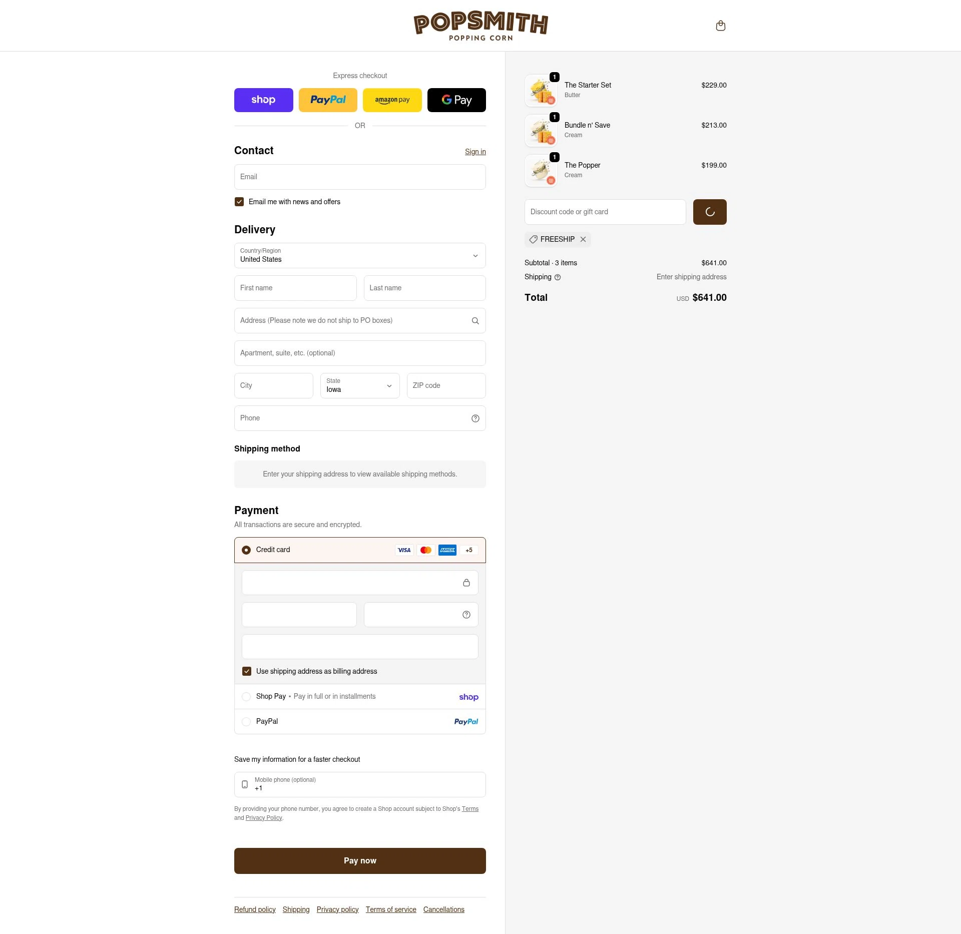 Popsmith checkout page showing Popsmith coupon code box | Screenshot taken by SimplyCodes community member on Feb 2, 2026