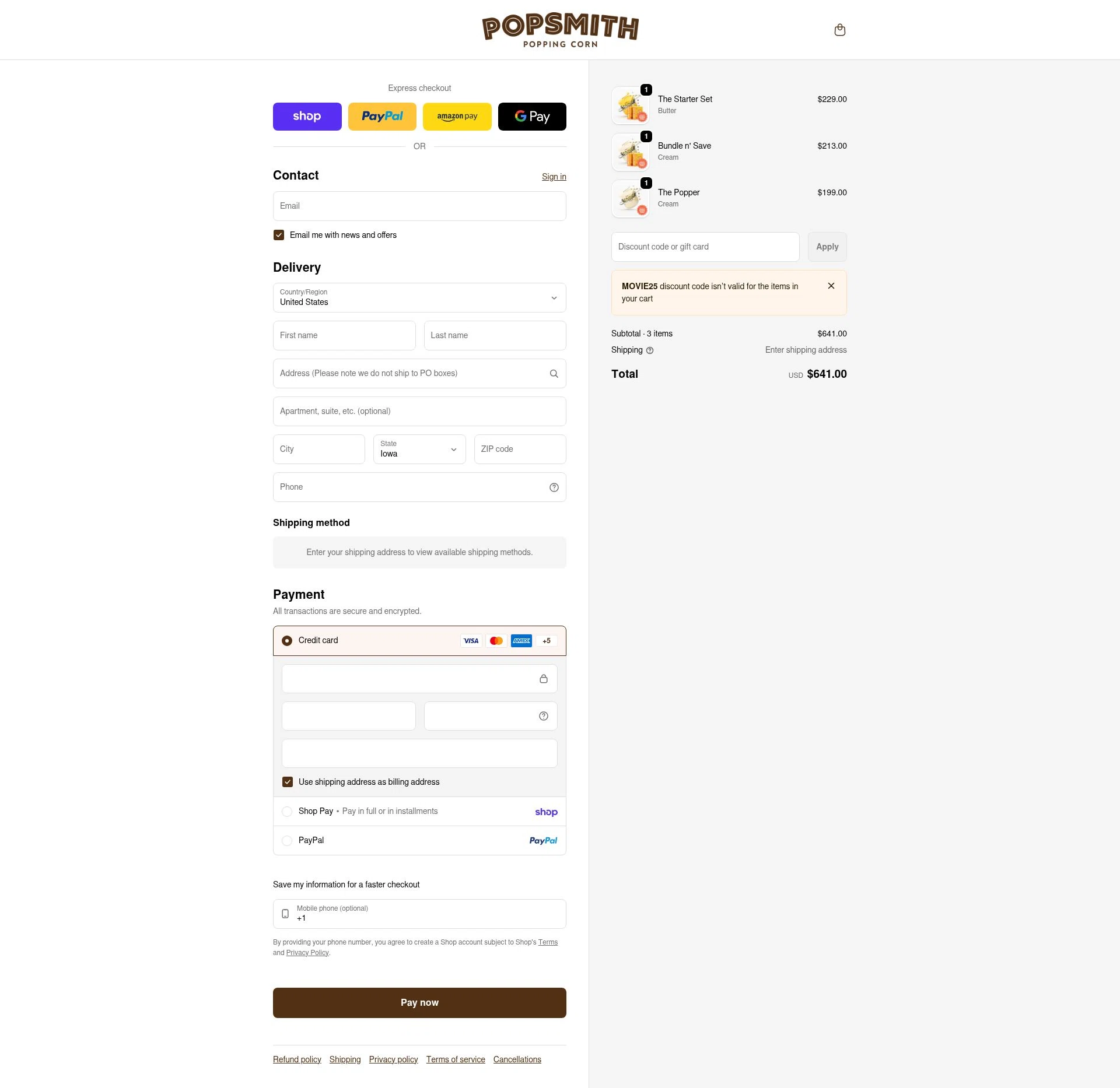 Popsmith checkout page showing Popsmith coupon code box | Screenshot taken by SimplyCodes community member on Feb 2, 2026