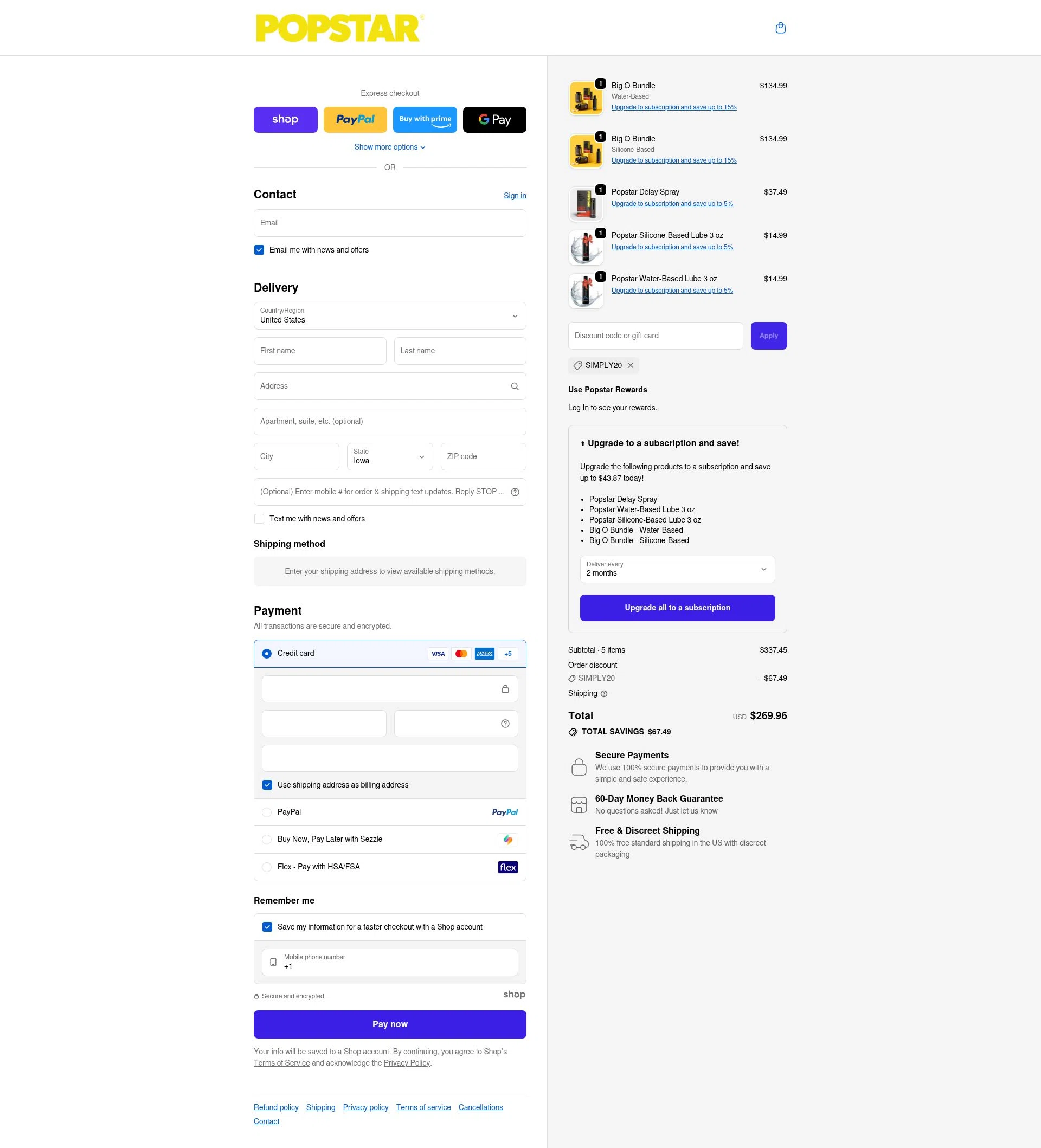 Popstar Labs checkout page showing Popstar Labs discount code box | Screenshot taken by SimplyCodes community member on Nov 29, 2025