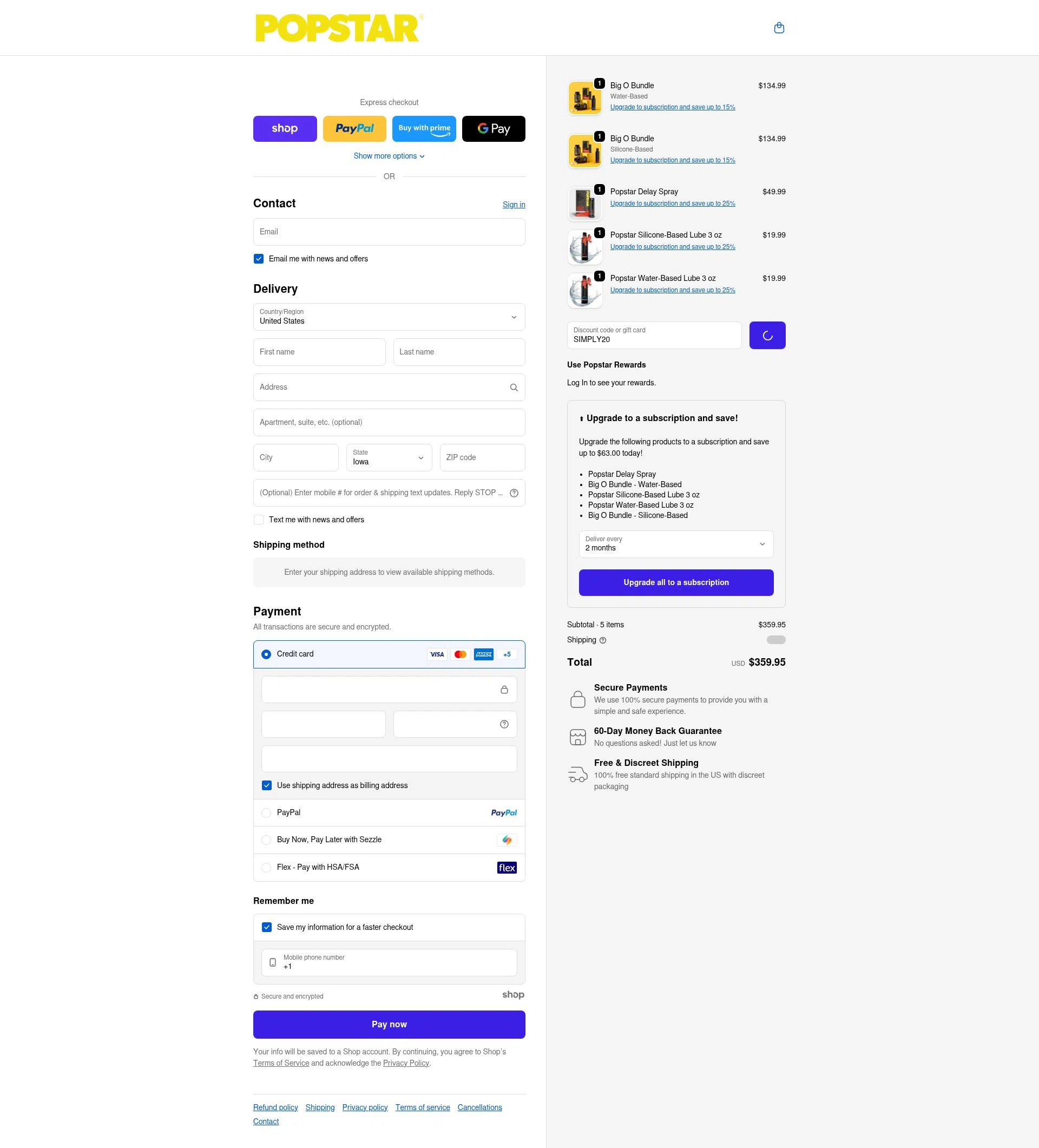 Popstar Labs checkout page showing Popstar Labs discount code box | Screenshot taken by SimplyCodes community member on Dec 23, 2025