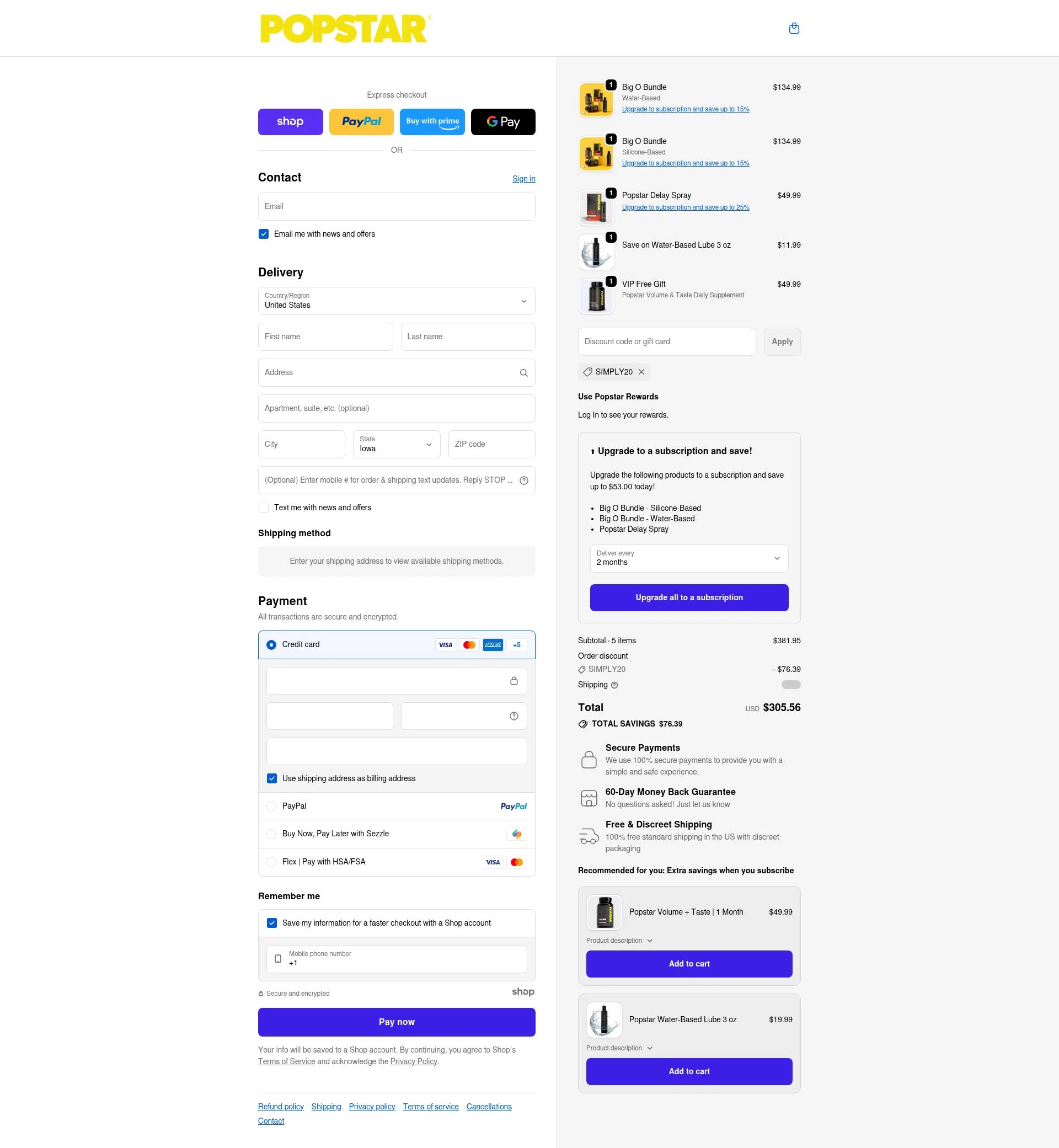 Popstar Labs checkout page showing Popstar Labs discount code box | Screenshot taken by SimplyCodes community member on Nov 1, 2025