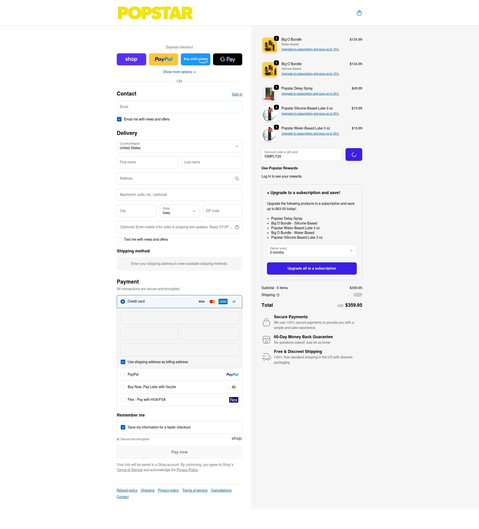 Popstar Labs checkout page showing Popstar Labs discount code box | Screenshot taken by SimplyCodes community member on Dec 28, 2025