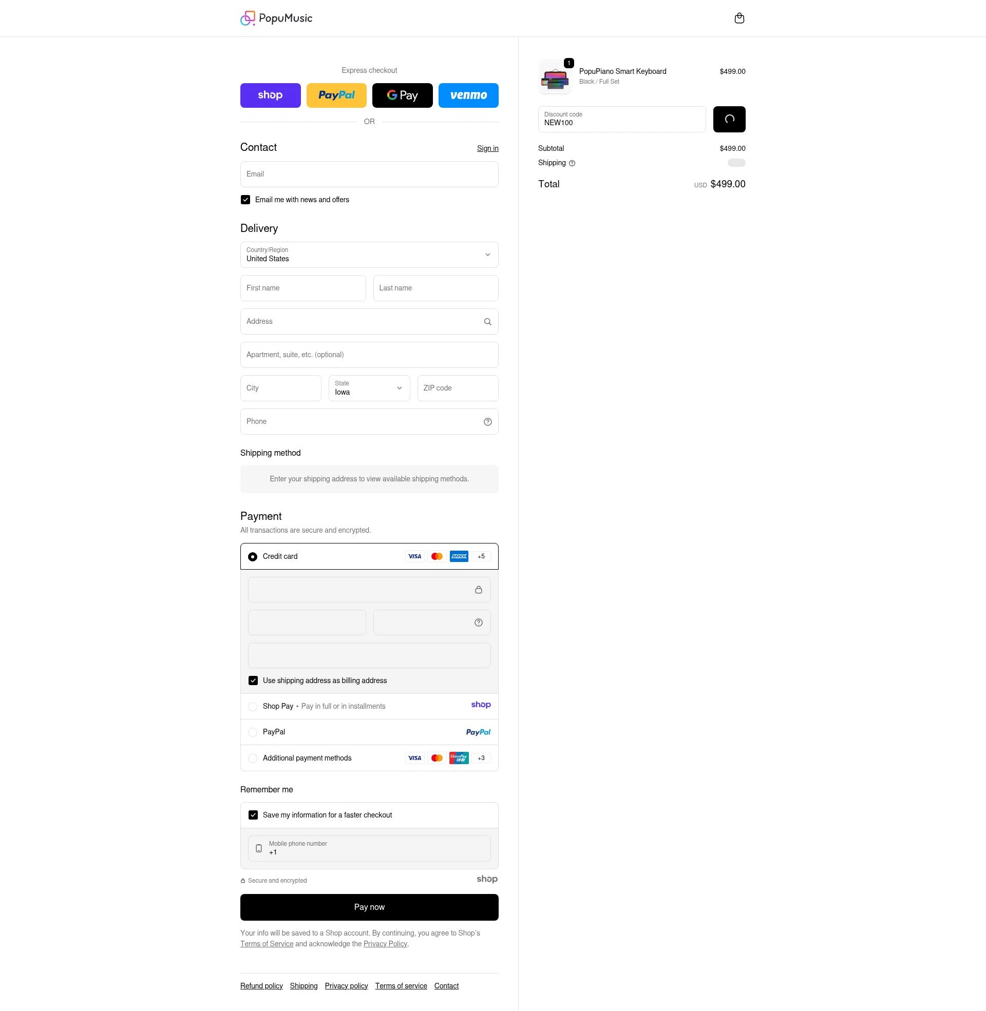 PopuMusic checkout page showing PopuMusic promo code box | Screenshot taken by SimplyCodes community member on Dec 28, 2025