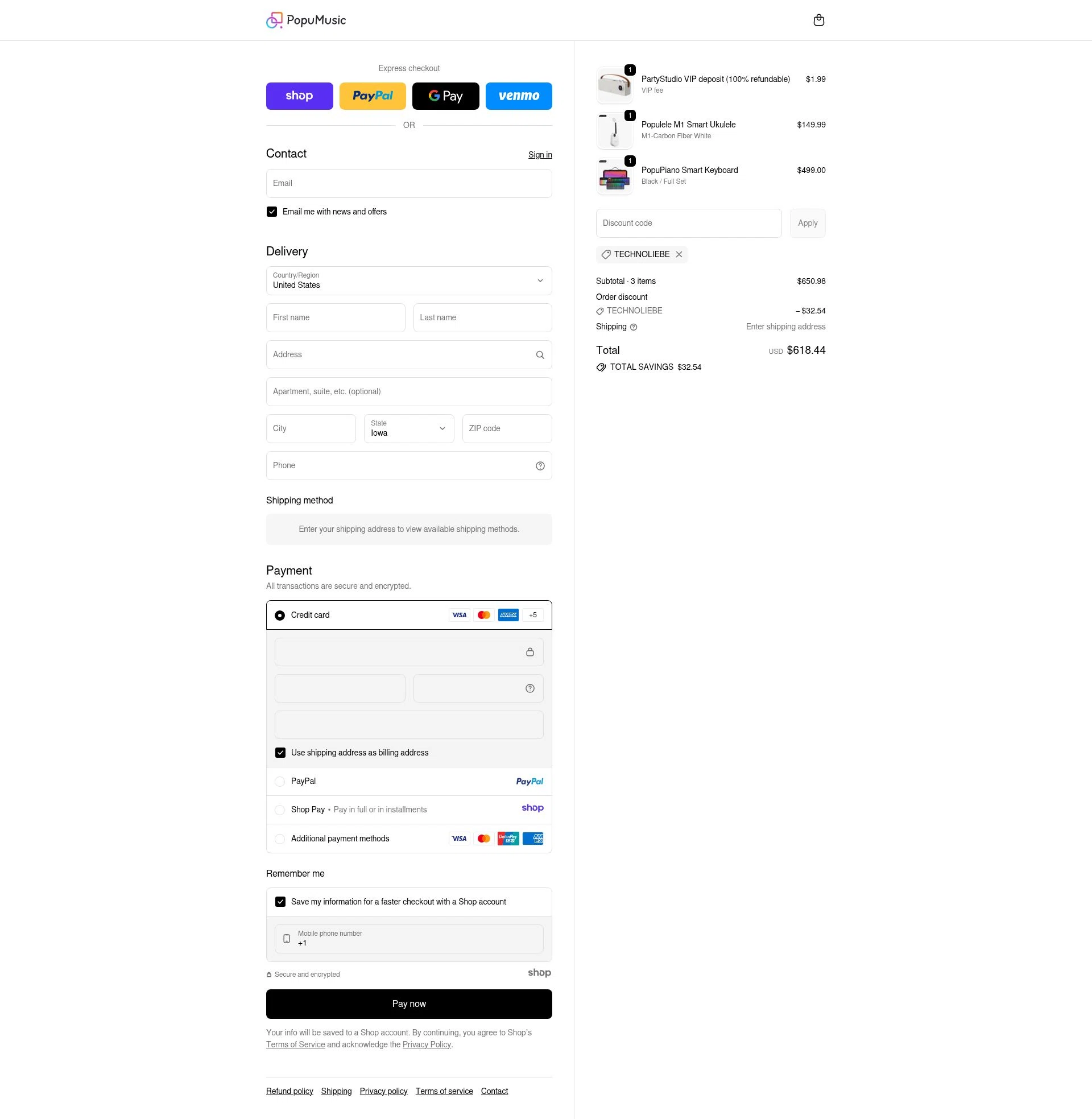 PopuMusic checkout page showing PopuMusic promo code box | Screenshot taken by SimplyCodes community member on Nov 14, 2025