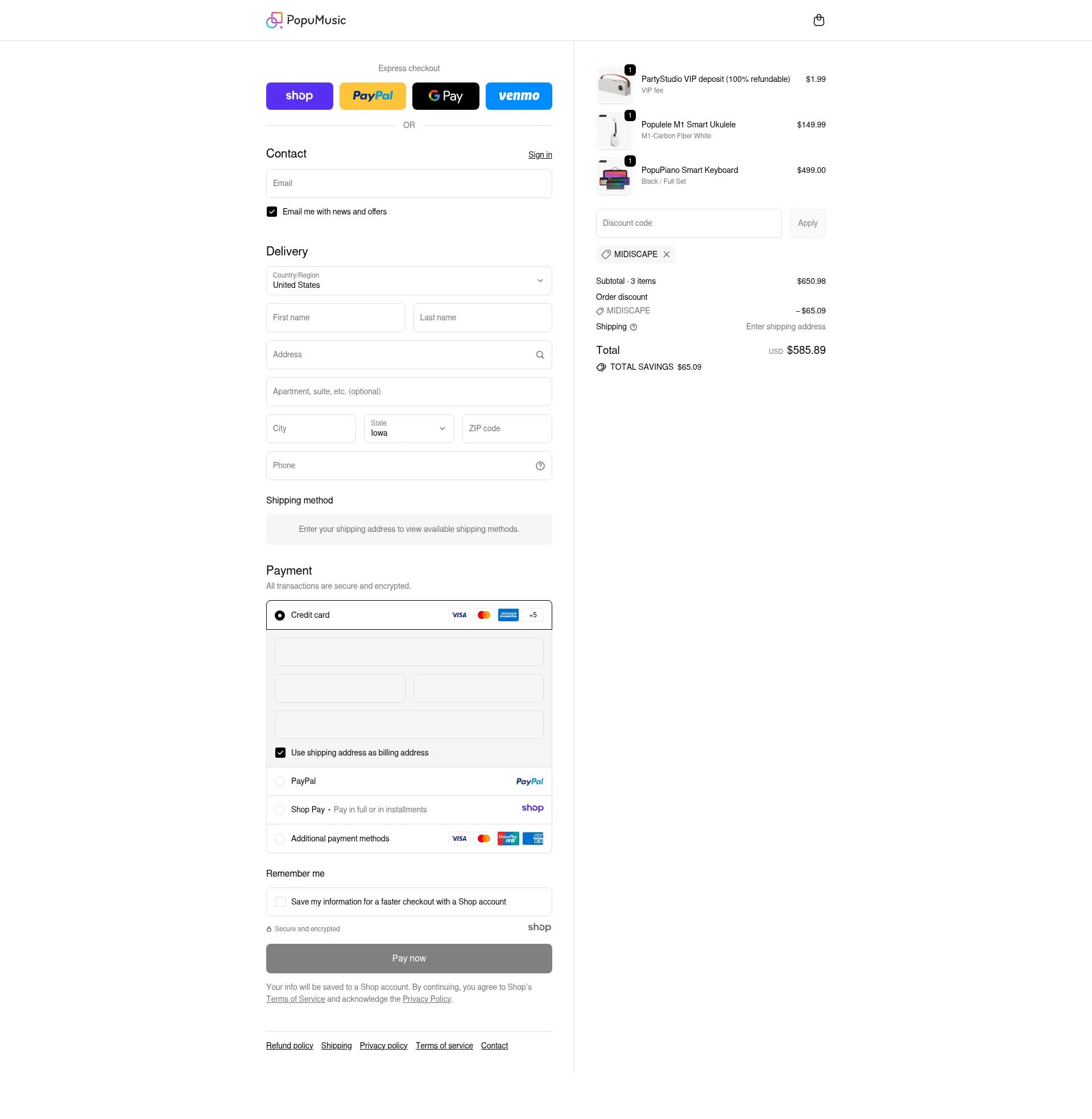 PopuMusic checkout page showing PopuMusic promo code box | Screenshot taken by SimplyCodes community member on Nov 14, 2025