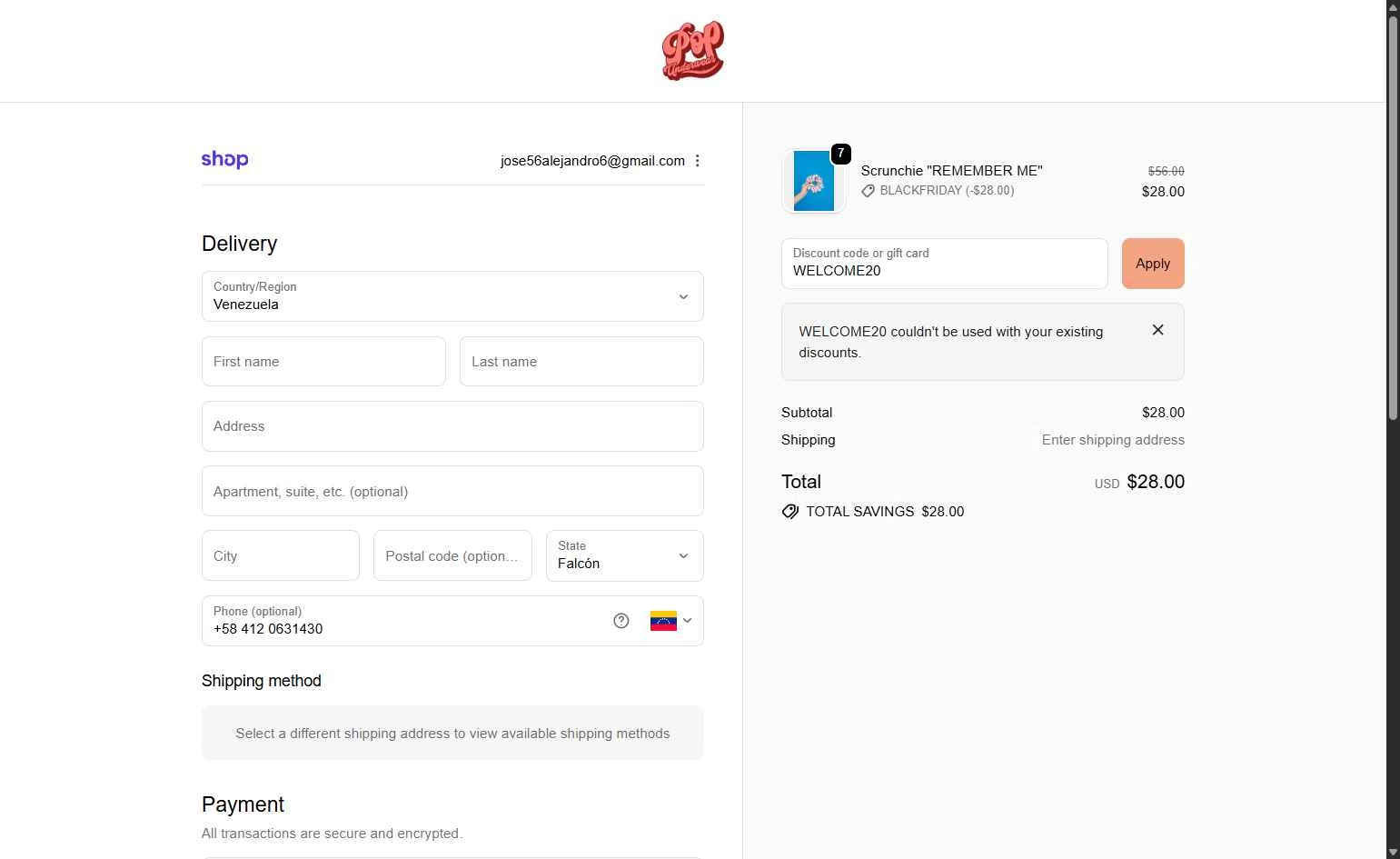 Popunderwear checkout page showing Popunderwear promo code box | Screenshot taken by SimplyCodes community member on Nov 27, 2025