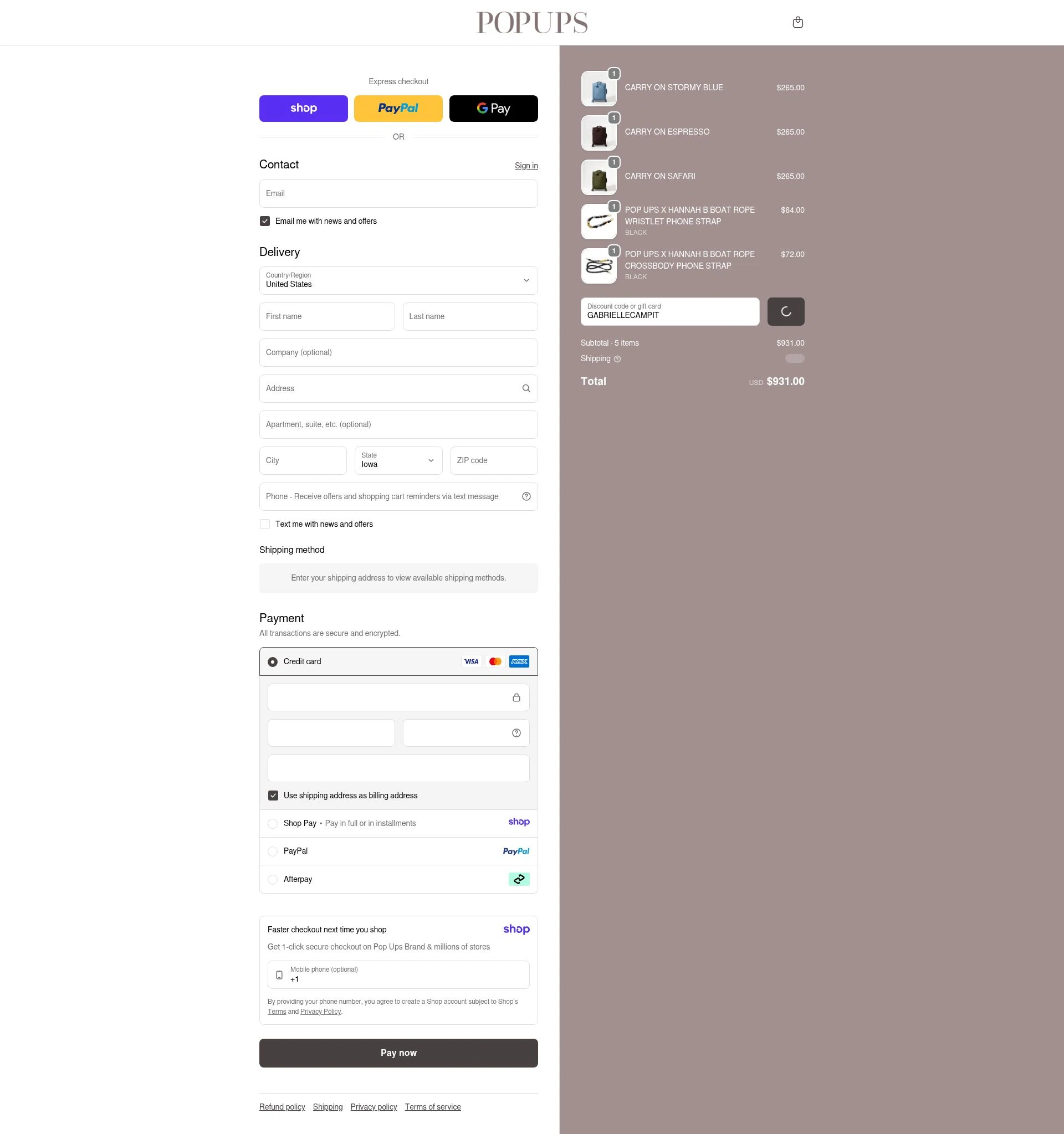 PopUps checkout page showing PopUps promo code box | Screenshot taken by SimplyCodes community member on Jan 20, 2026