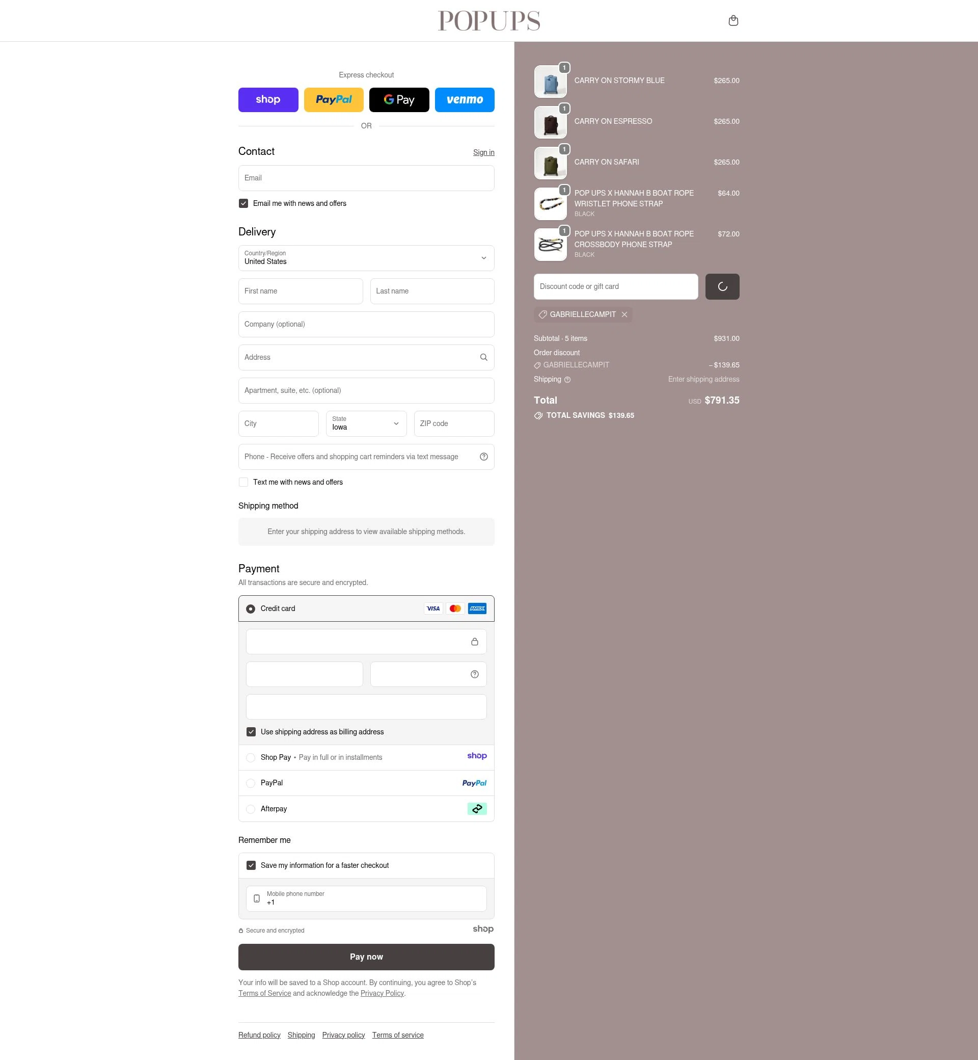 PopUps checkout page showing PopUps promo code box | Screenshot taken by SimplyCodes community member on Jan 15, 2026