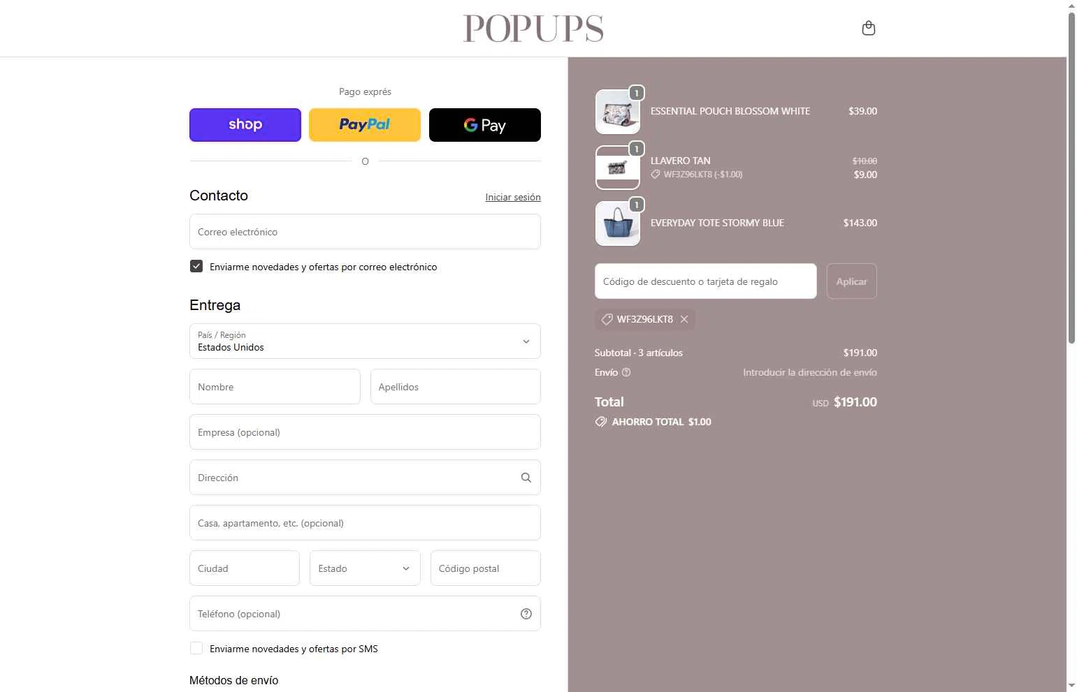 PopUps checkout page showing PopUps promo code box | Screenshot taken by SimplyCodes community member on Jan 30, 2026