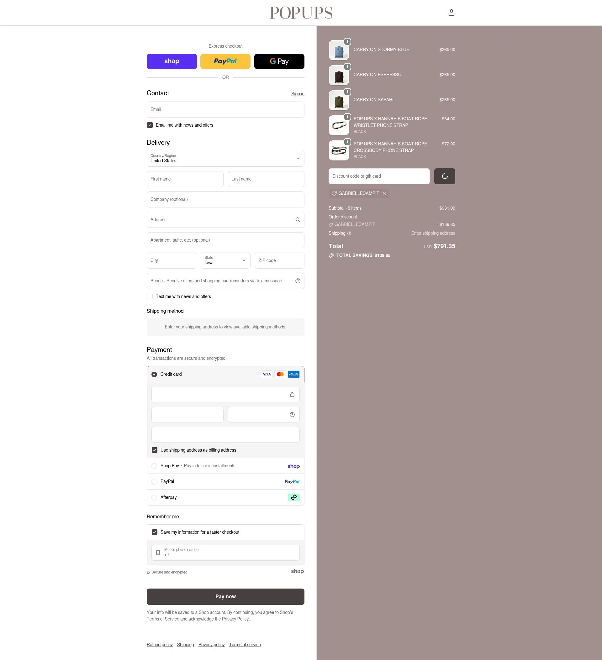 PopUps checkout page showing PopUps promo code box | Screenshot taken by SimplyCodes community member on Jan 29, 2026