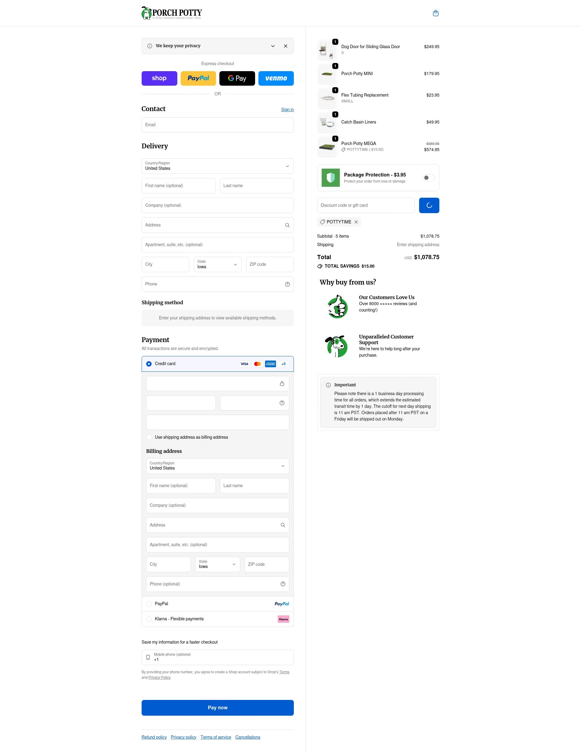 Porch Potty checkout page showing Porch Potty discount code box | Screenshot taken by SimplyCodes community member on Feb 2, 2026