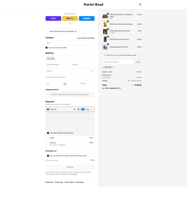 Porter Road checkout page showing Porter Road discount code box | Screenshot taken by SimplyCodes community member on Sep 4, 2025