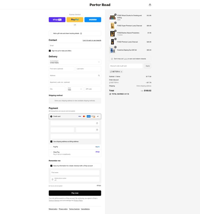 Porter Road checkout page showing Porter Road discount code box | Screenshot taken by SimplyCodes community member on Aug 27, 2025