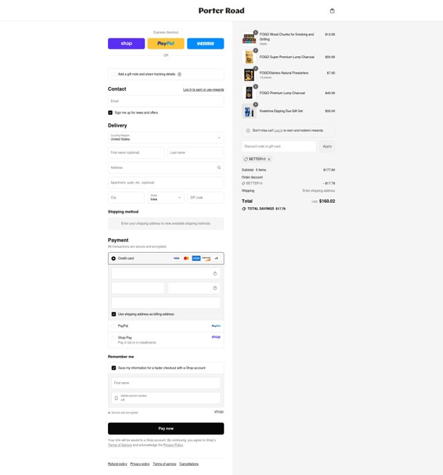Porter Road checkout page showing Porter Road discount code box | Screenshot taken by SimplyCodes community member on Aug 31, 2025