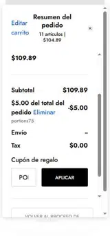PORTIONS75 coupon verification screenshot