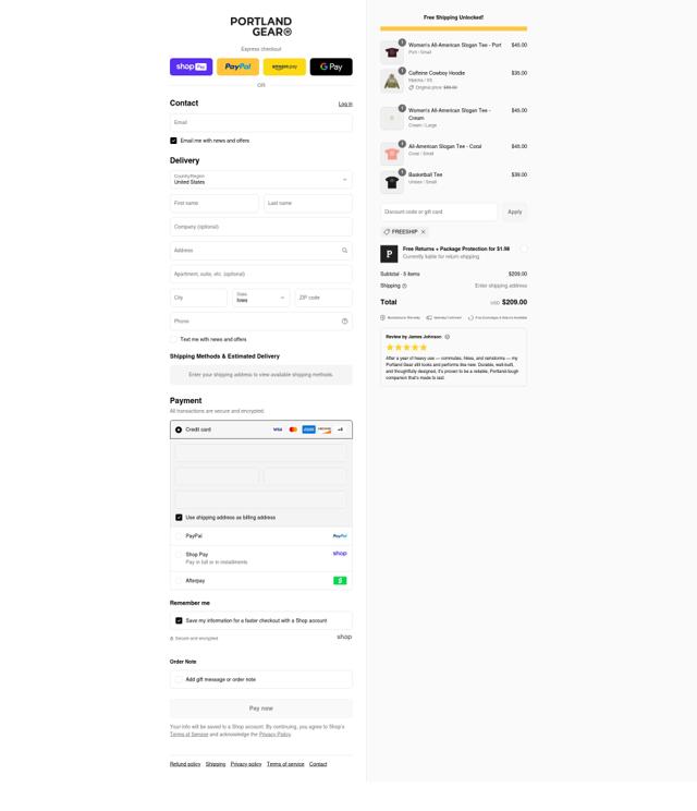Portland Gear checkout page showing Portland Gear discount code box | Screenshot taken by SimplyCodes community member on Aug 17, 2025