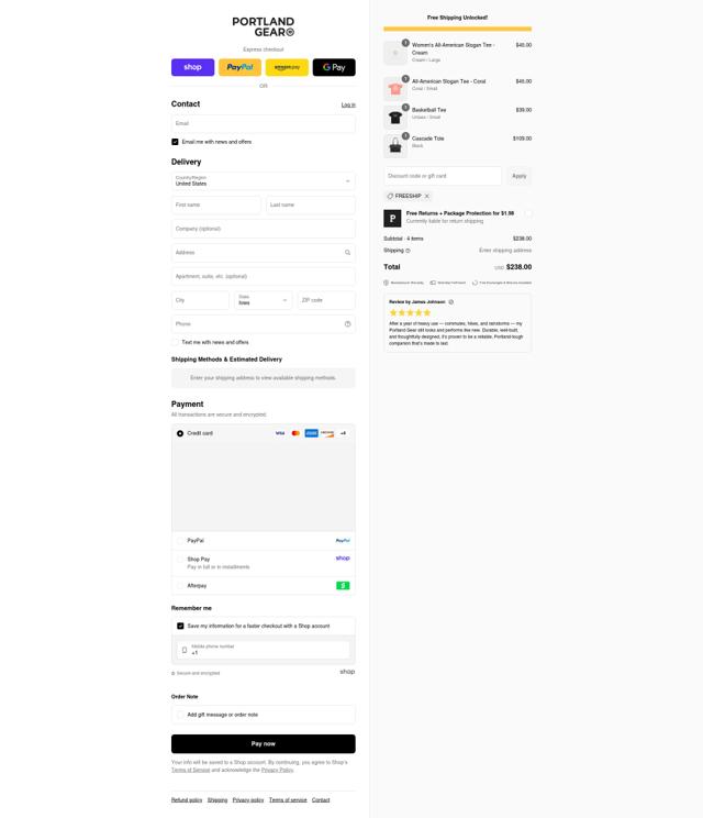 Portland Gear checkout page showing Portland Gear discount code box | Screenshot taken by SimplyCodes community member on Sep 8, 2025