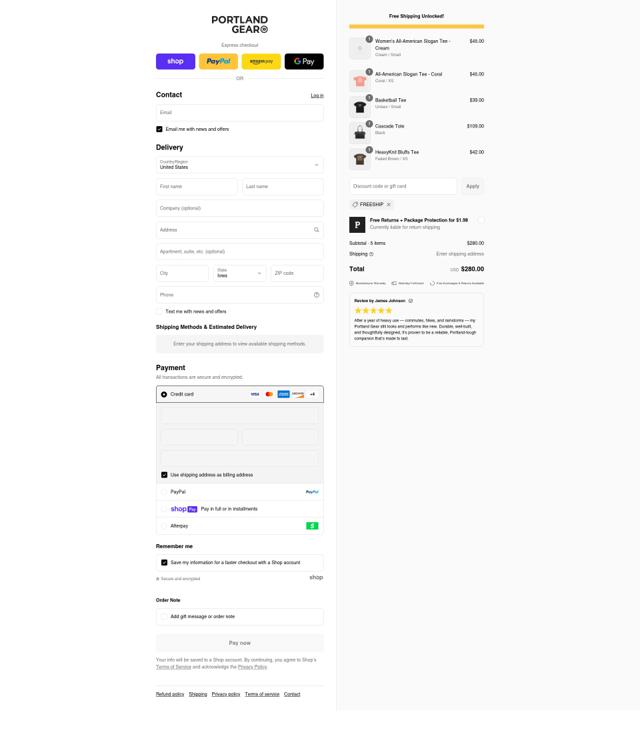 Portland Gear checkout page showing Portland Gear discount code box | Screenshot taken by SimplyCodes community member on Aug 13, 2025