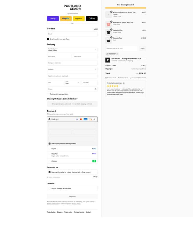 Portland Gear checkout page showing Portland Gear discount code box | Screenshot taken by SimplyCodes community member on Aug 31, 2025
