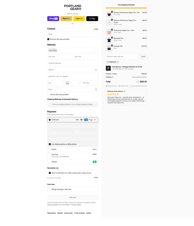 Portland Gear checkout page showing Portland Gear discount code box | Screenshot taken by SimplyCodes community member on Aug 27, 2025