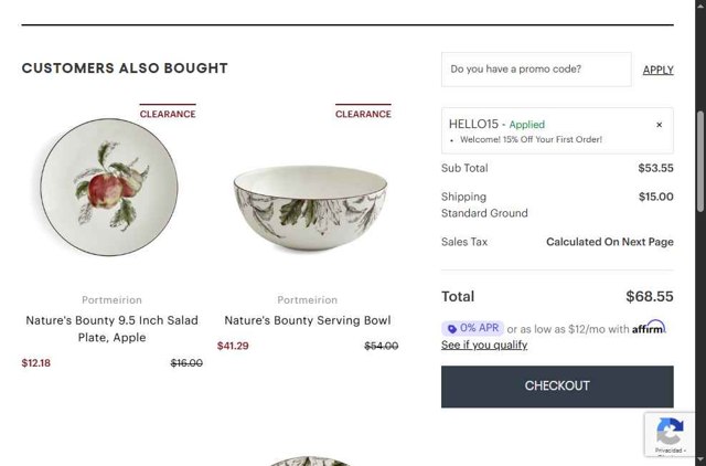 Portmeirion checkout page showing Portmeirion promo code box | Screenshot taken by SimplyCodes community member on Jul 22, 2025