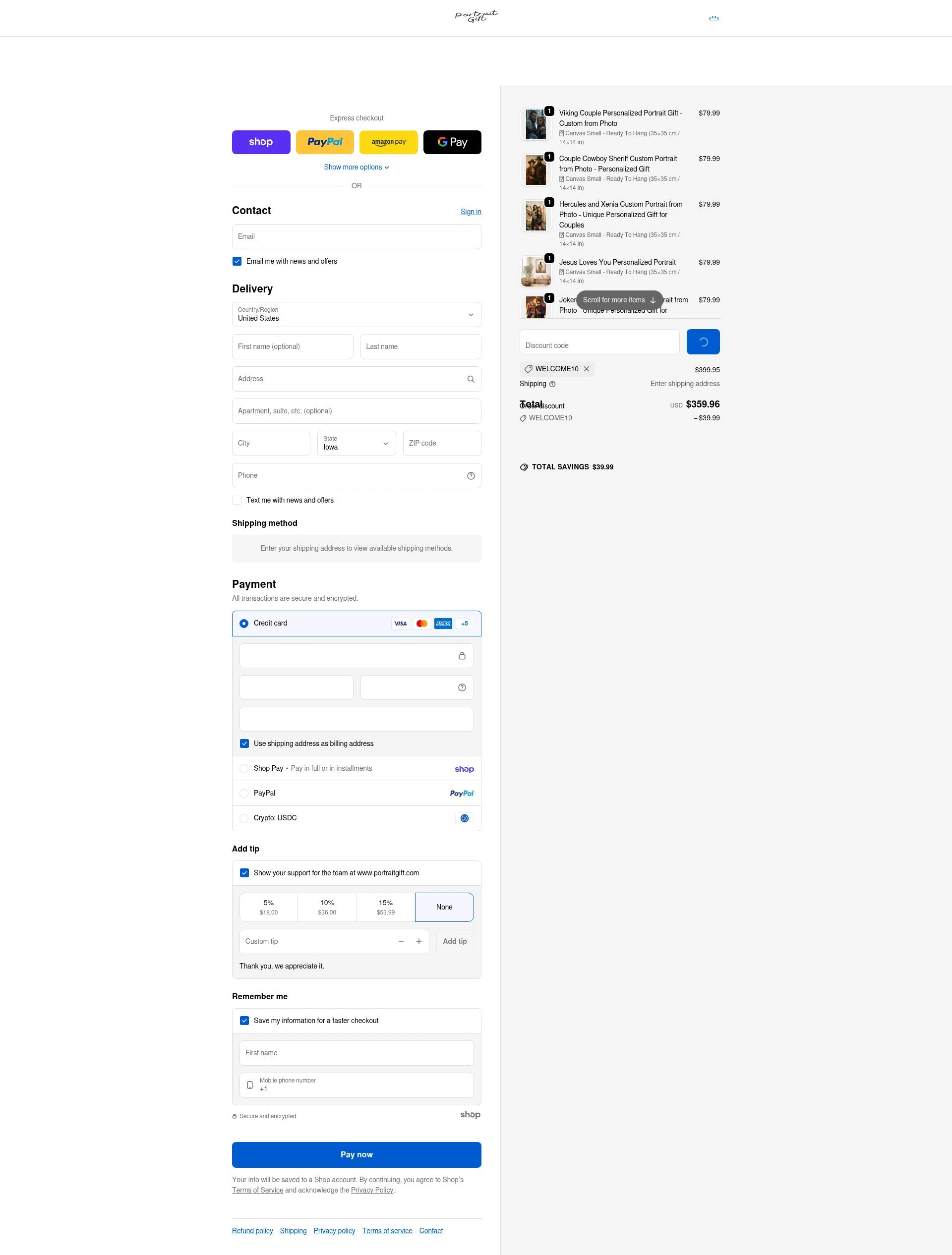PortraitGift.com checkout page showing PortraitGift.com promo code box | Screenshot taken by SimplyCodes community member on Jan 29, 2026