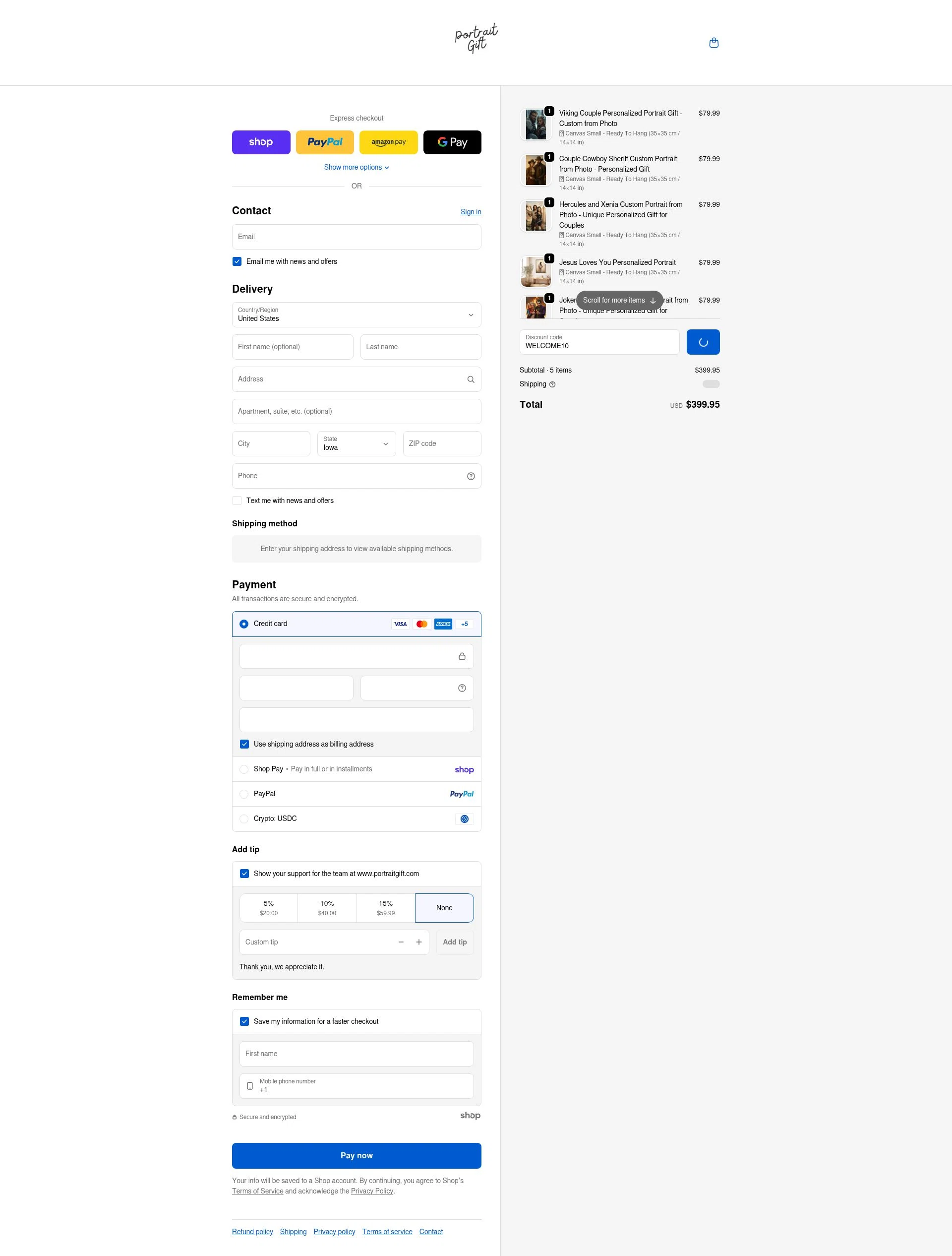 PortraitGift.com checkout page showing PortraitGift.com promo code box | Screenshot taken by SimplyCodes community member on Jan 25, 2026