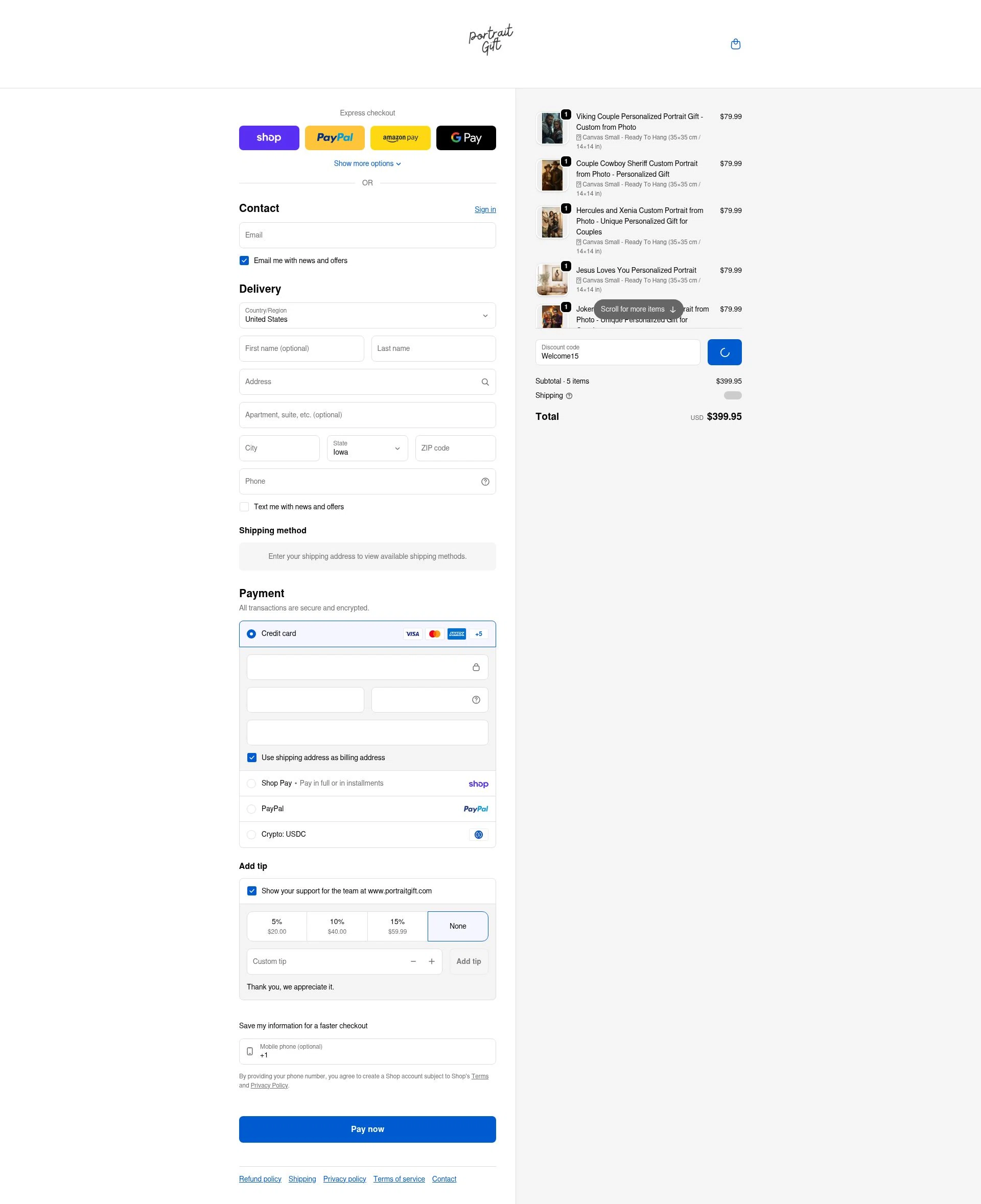 PortraitGift.com checkout page showing PortraitGift.com promo code box | Screenshot taken by SimplyCodes community member on Feb 3, 2026