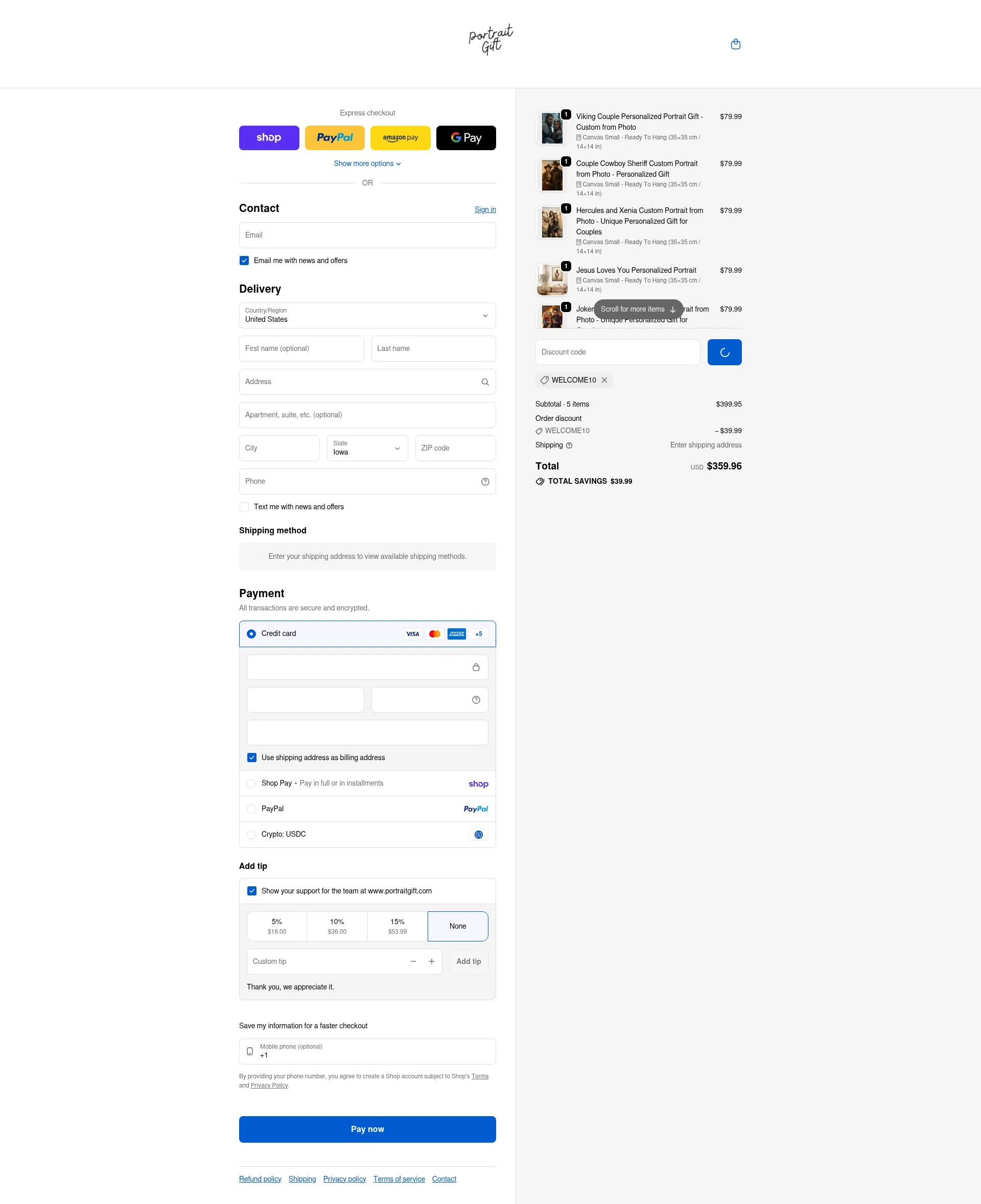 PortraitGift.com checkout page showing PortraitGift.com promo code box | Screenshot taken by SimplyCodes community member on Feb 7, 2026