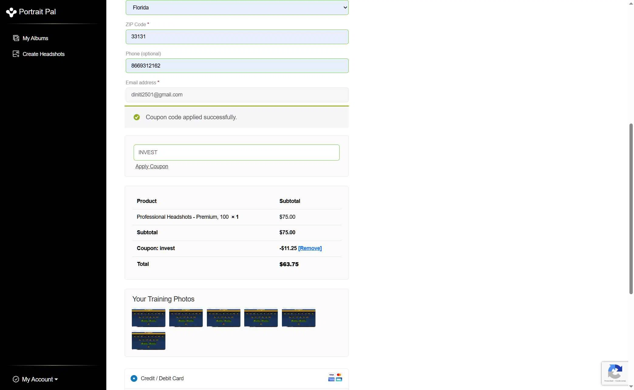 Portrait Pal checkout page showing Portrait Pal coupon code box | Screenshot taken by SimplyCodes community member on Dec 14, 2025