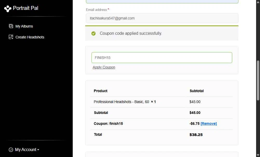 Portrait Pal checkout page showing Portrait Pal coupon code box | Screenshot taken by SimplyCodes community member on Jan 19, 2026