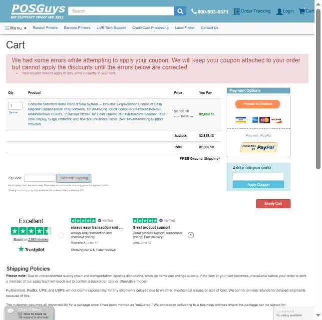 POSguys.com checkout page showing POSguys.com coupon code box | Screenshot taken by SimplyCodes community member on Jun 27, 2025