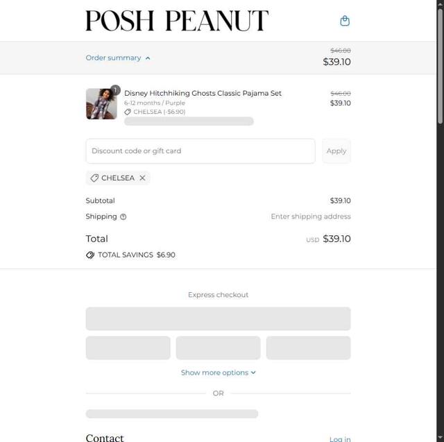 Posh Peanut checkout page showing Posh Peanut discount code box | Screenshot taken by SimplyCodes community member on Aug 11, 2025