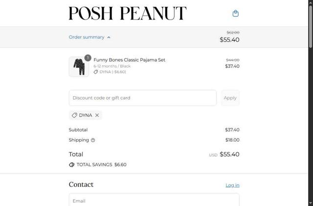 Posh Peanut checkout page showing Posh Peanut discount code box | Screenshot taken by SimplyCodes community member on Aug 11, 2025