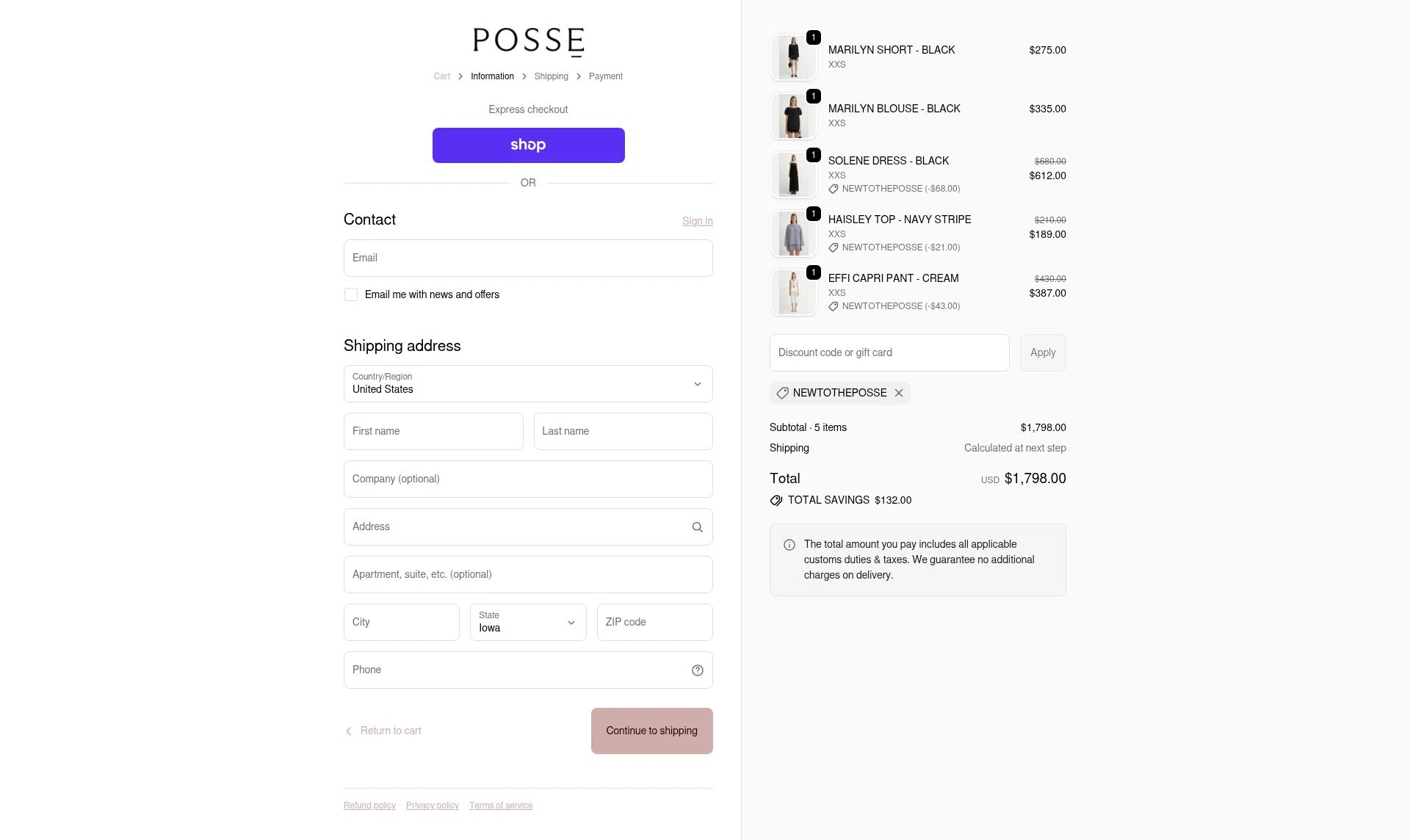 Posse US checkout page showing Posse US promo code box | Screenshot taken by SimplyCodes community member on Oct 25, 2025