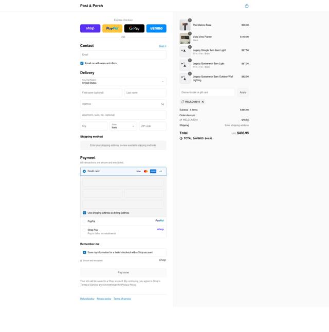 Post and Porch checkout page showing Post and Porch discount code box | Screenshot taken by SimplyCodes community member on Sep 15, 2025