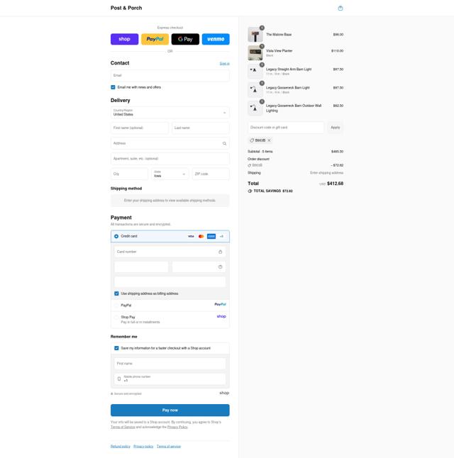 Post and Porch checkout page showing Post and Porch discount code box | Screenshot taken by SimplyCodes community member on Sep 15, 2025
