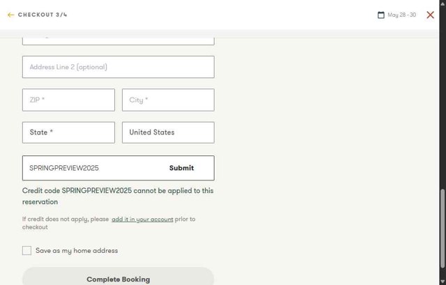 Postcard Cabins checkout page showing Postcard Cabins promo code box | Screenshot taken by SimplyCodes community member on May 27, 2025