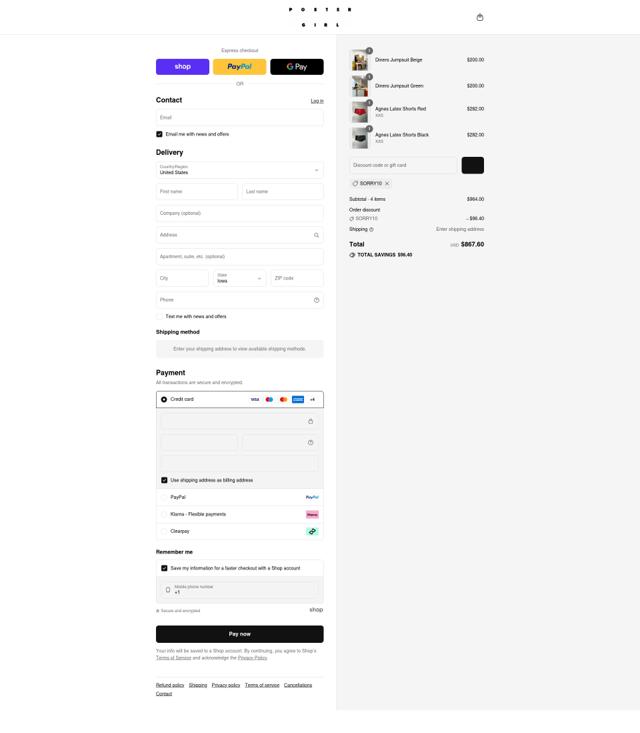 Poster Girl checkout page showing Poster Girl discount code box | Screenshot taken by SimplyCodes community member on Sep 3, 2025
