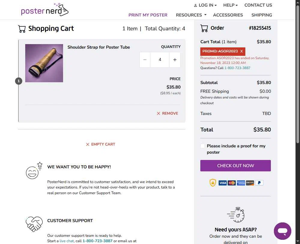 PosterNerd checkout page showing PosterNerd promo code box | Screenshot taken by SimplyCodes community member on Nov 27, 2025