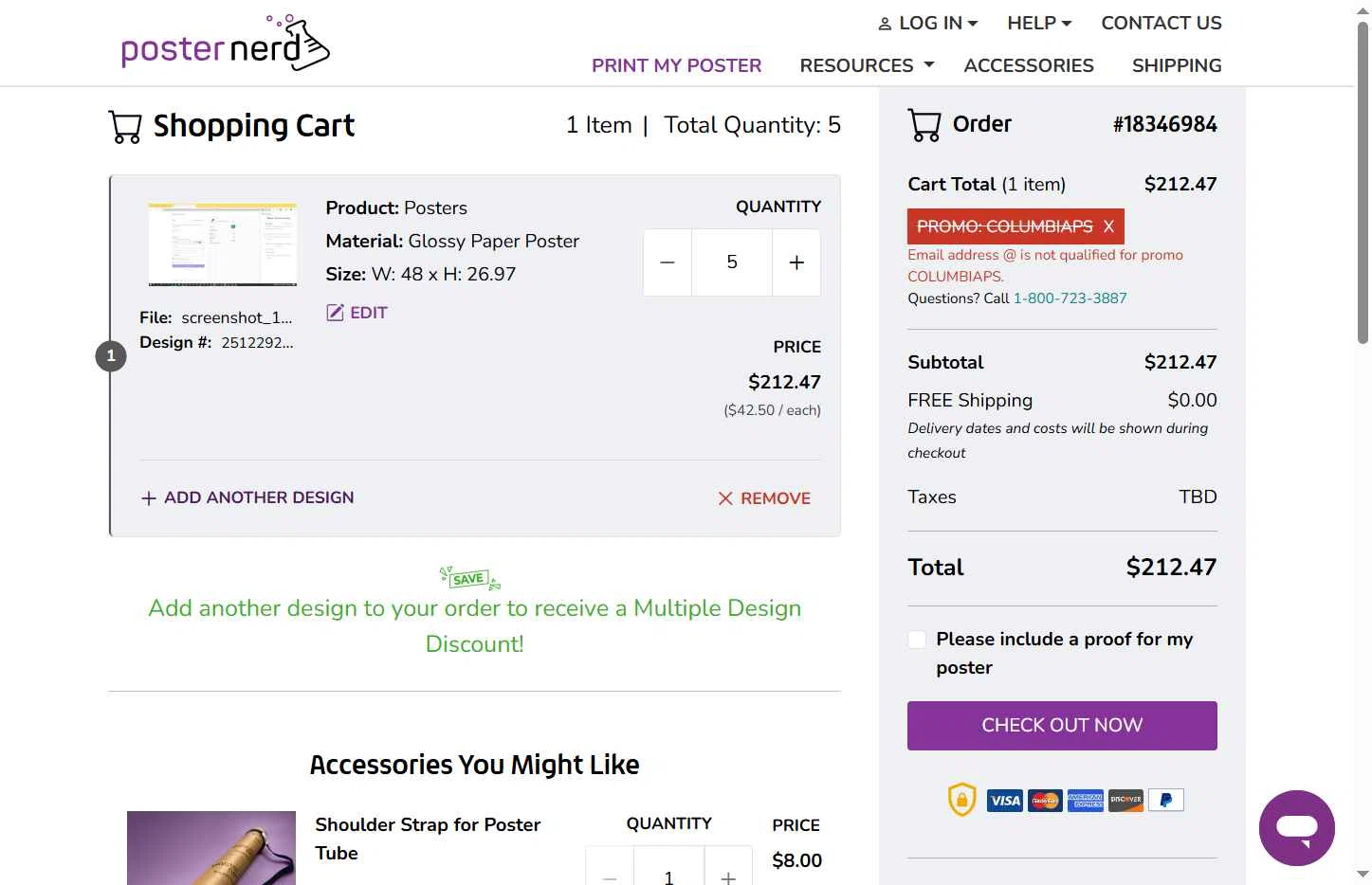 PosterNerd checkout page showing PosterNerd promo code box | Screenshot taken by SimplyCodes community member on Dec 30, 2025