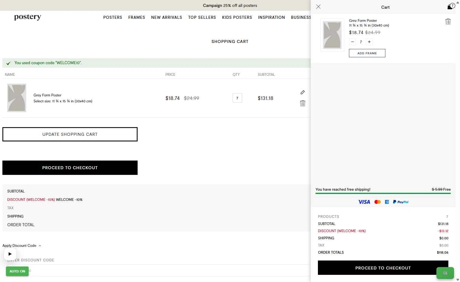 Postery checkout page showing Postery discount code box | Screenshot taken by SimplyCodes community member on Jan 15, 2026
