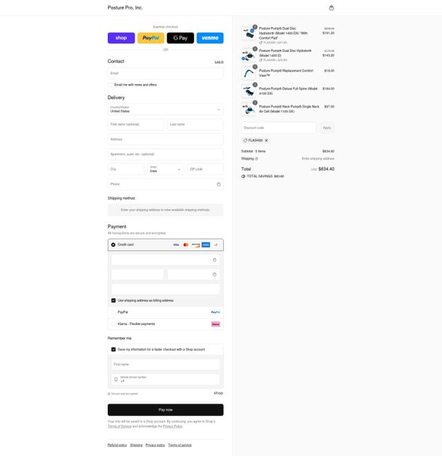 Posture Pump checkout page showing Posture Pump discount code box | Screenshot taken by SimplyCodes community member on Sep 6, 2025