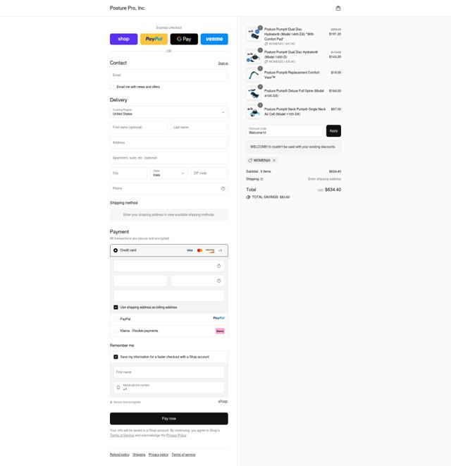 Posture Pump checkout page showing Posture Pump discount code box | Screenshot taken by SimplyCodes community member on Sep 10, 2025