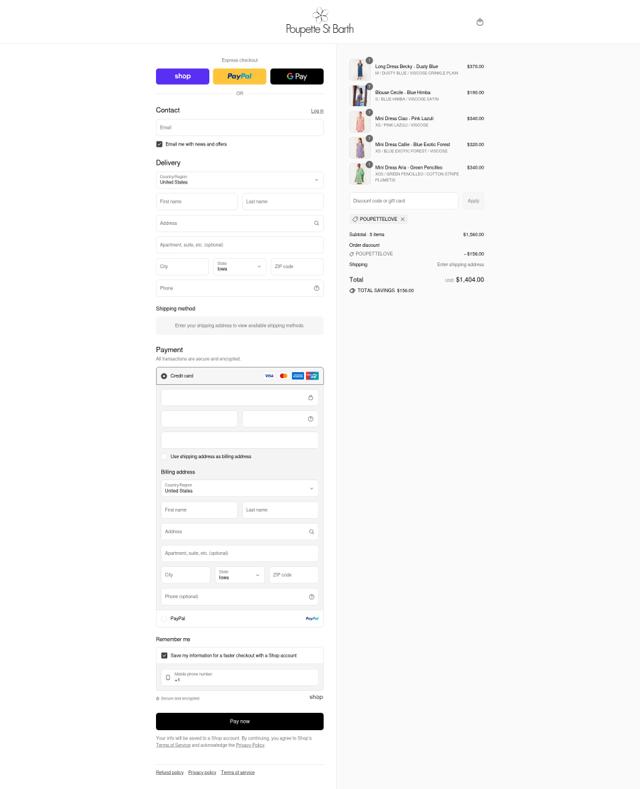 Poupette St Barth checkout page showing Poupette St Barth promo code box | Screenshot taken by SimplyCodes community member on Sep 8, 2025