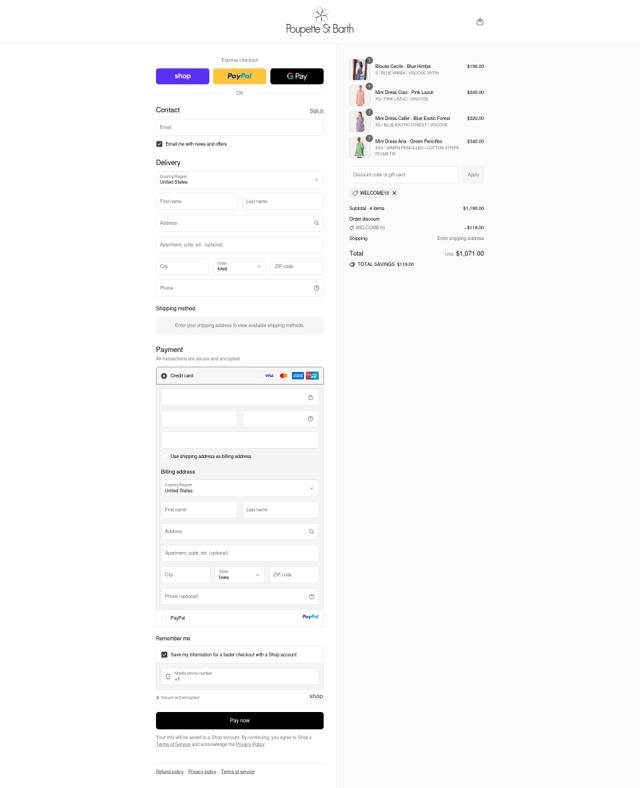 Poupette St Barth checkout page showing Poupette St Barth promo code box | Screenshot taken by SimplyCodes community member on Sep 11, 2025
