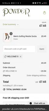 WELCOME10 coupon verification screenshot