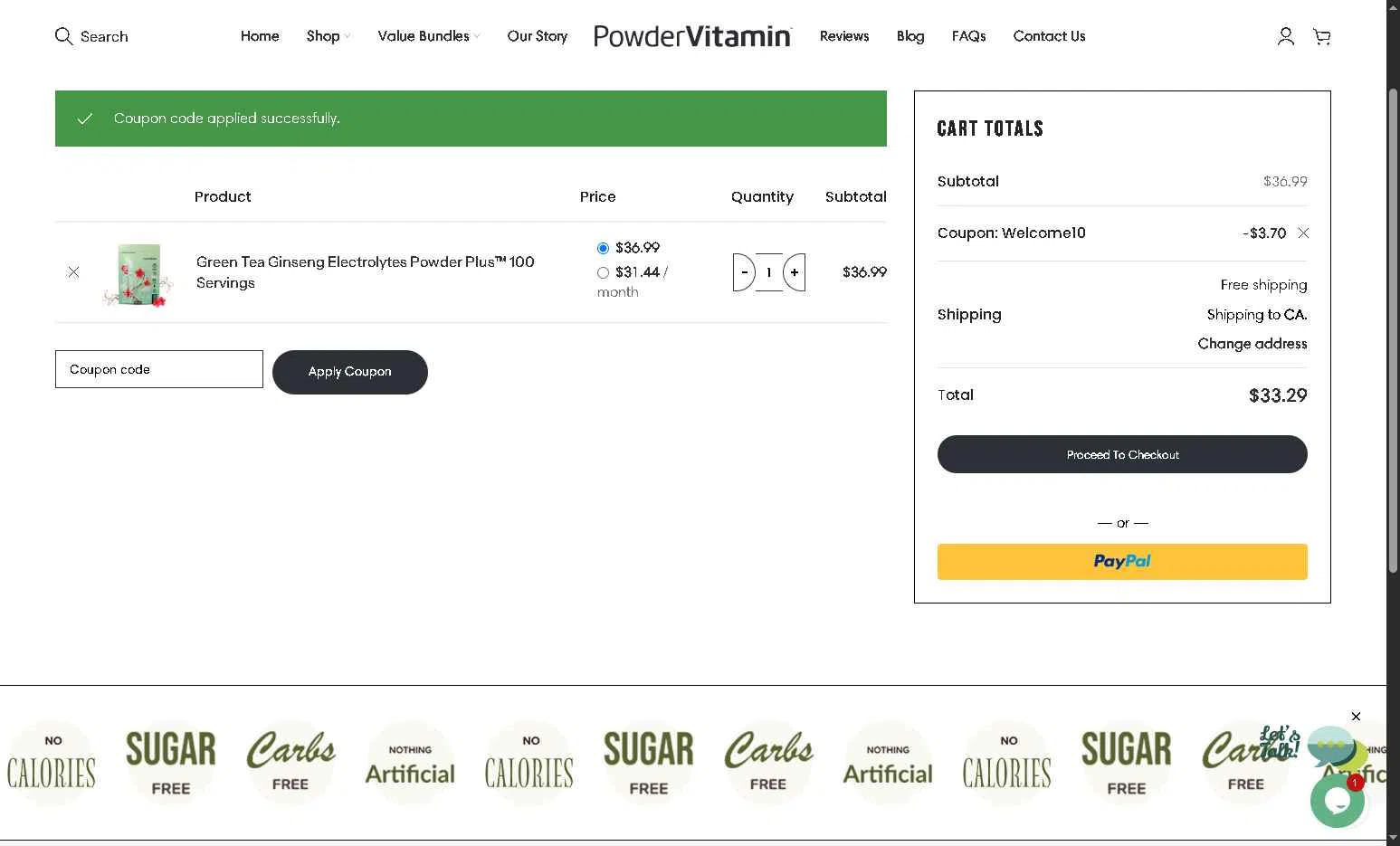 PowderVitamin checkout page showing PowderVitamin coupon code box | Screenshot taken by SimplyCodes community member on Oct 5, 2025