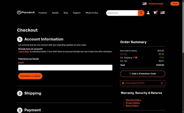PowerA checkout page showing PowerA promo code box | Screenshot taken by SimplyCodes community member on Sep 5, 2025